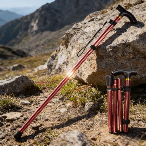 Adjustable Hiking Poles, Ergonomic Handle Walking Cane for Outdoor Climbing Snowshoeing