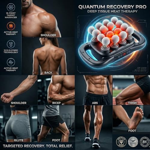 16-Head Deep Tissue Body Massager with Heat, 3 Modes & 30 Intensities, Multi-Head Back Massager for Full Body Relief, Quiet Percussion Massager for Back, Neck, Legs, Waist,2600mAh Battery