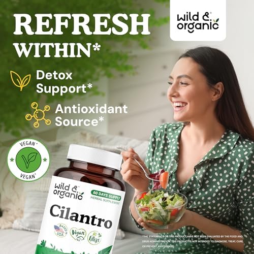 Wild & Organic Cilantro Capsules 800 mg - Detox Support - Cilantro Supplement - Antioxidant Capsules with Coriander Leaf - Vegan, No Fillers, Non-GMO - 120 Count