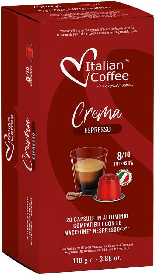 100 Italian Coffee for Espresso Lovers Aluminium Capsules compatible with Original Line Nespresso machines (1 Count (Pack of 100), Aluminum Crema)