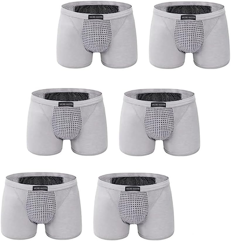 6 Pack Men's Enlargement Physiological Therapy Underwear Magnetic Health Care Boxer Brief Breathable Inner Pants (Color : Gray, Size : 6X-Large)