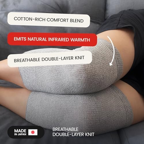 Elastic Cotton Knee Warmers, Knee Sleeves for Men and Women - Circulation Support and Joint Pain Relief, Arthritis Aid, One Pair, Made in Japan