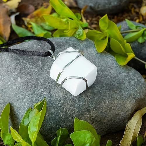 Raw Selenite Crystal Healing Necklace - for Crown Chakra | Balances Energy and Stabilizes Emotions. Aids Judgment, Conscious Understanding and Insight. Assists Energetic Healing | with Stylish Chain