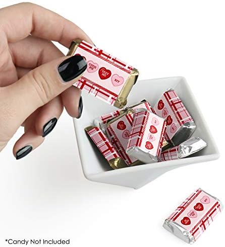 Big Dot of Happiness Conversation Hearts - Mini Candy Bar Wrapper Stickers - Valentine's Day Party Small Favors - 40 Count