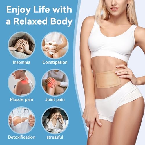 20Pcs Castor Oil Pack Wrap, 5.1"*3.9" Self-Adhesive Castor Oil Patches for Stomach Belly Button Knee Liver, Disposable Organic Cotton Flannel, Portable, No Leakage & No Wash