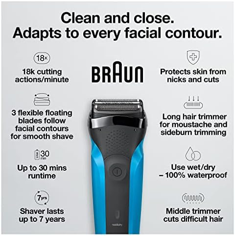 Braun Electric Razor for Men, Series 3 310s Electric Foil Shaver, Rechargeable, Wet & Dry
