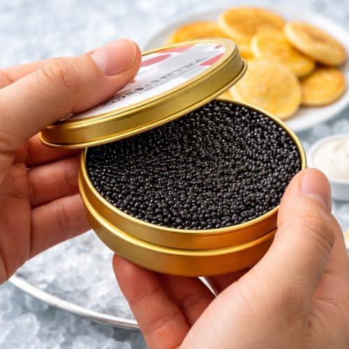 Noire Caviar Ossetra Malossol - Premium Sturgeon Roe Caviar, Sustainably Farmed, Gourment Black Caviar - 125G/4.4 OZ