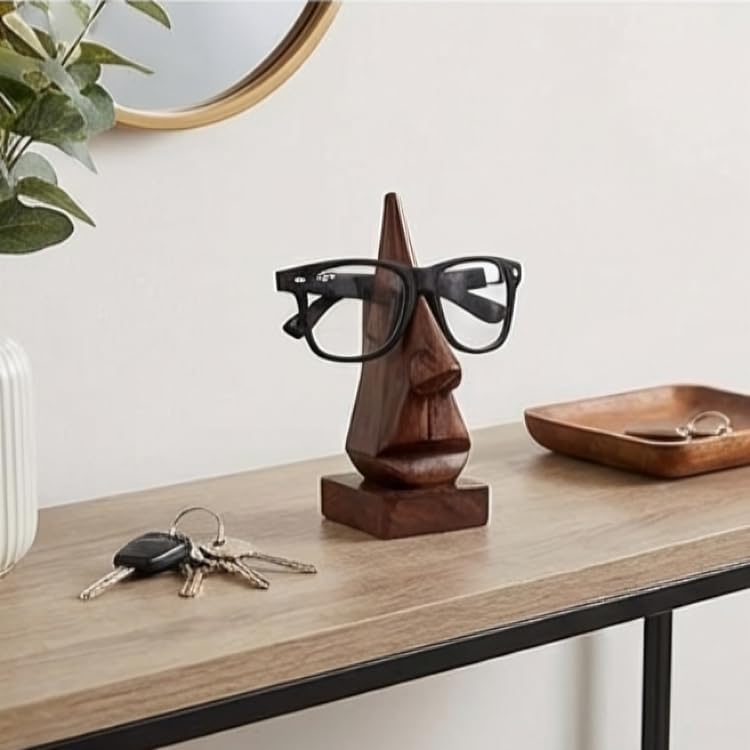 Wooden Nose Shaped Spectacle Specs Eyeglass Holder Stand