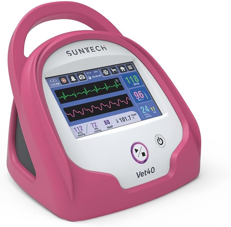 SunTech Vet40 Veterinary Multiparameter Monitor with Blood Pressure, AccuVet SpO2, Temperature, ECG, Capnography-Capable (Sensor Sold Separately), (Flamingo Pink)