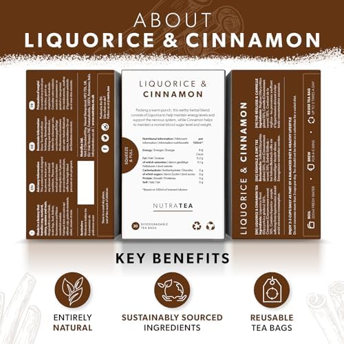Nutra Tea - Liquorice & Cinnamon Tea | Licorice Tea | Cinnamon Tea - 20 Tea Bags - Herbal Tea - (1 Pack)