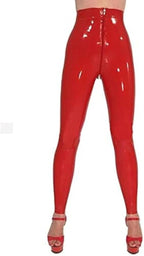 Red Latex Rubber Gummi 0.40mm Legging Pants Trousers Front Zipper （Shoes Not Included）,Red,3X-Large