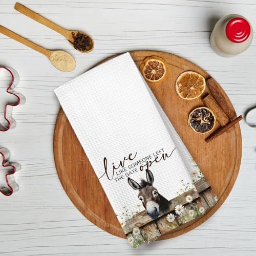 Donkey Kitchen Towels,Western Farmhouse Animal Hand Towels for Kitchen,Live Like Someone Left The Gate Open,Donkey Gifts