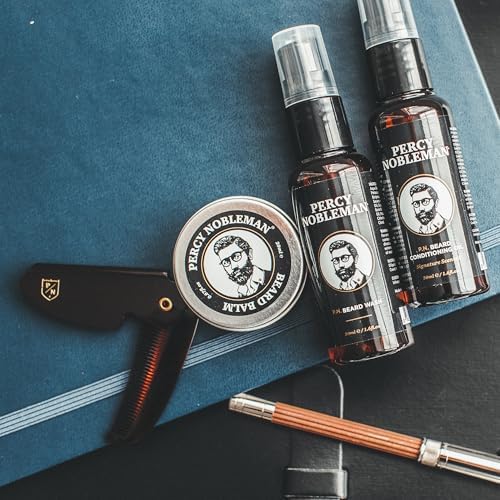 Percy Nobleman Beard Grooming Kit – Gift Set with Signature Scented Beard Oil (1.7 fl oz), Beard Wash (1.7 fl oz), Beard Balm (0.7 fl oz) & Beard Comb for Softening, Hydration & Beard Maintenance