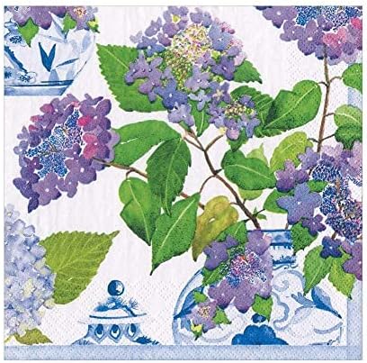 Caspari Hydrangeas and Porcelain Paper Luncheon Napkins - 20 Per Package