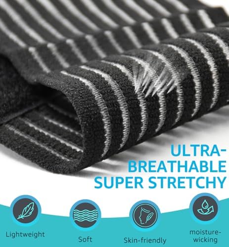 Compression Wrist Bands (2 PCS), High-Elastic Straps Wrist Wraps Wrist Brace for Sports Weightlifting Tennis Basketball Tendonitis Carpal Tunnel Arthritis - Breathable Fabric (Black)