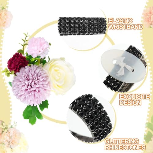 Bonuci 4 Pcs Wristlet Corsage Bracelet Rhinestone Wristlet Band DIY Wedding Wristband Accessory for Wedding Party Prom Bride