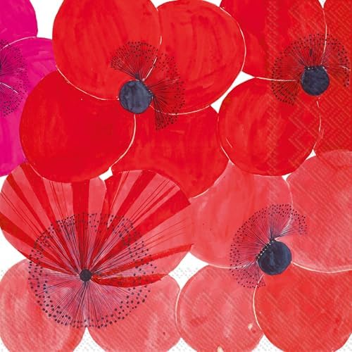 IHR Ideal Home Range Lunch Napkins Disposable 3-Ply Paper Party Supplies, 6.5" x 6.5", Mohn (Red), 20-Count