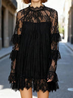 Women Lace Long Sleeve Shirt Y2k Sexy See Through Mesh Sheer Tops Blouse Summer Beach Cover Up Shawl Cape Poncho