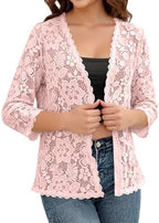 Spring Cardigans for Women 2026 Lightweight 3/4 Sleeve Crochet Lace Cardigan Dressy Casual Open Front Bolero Shrug