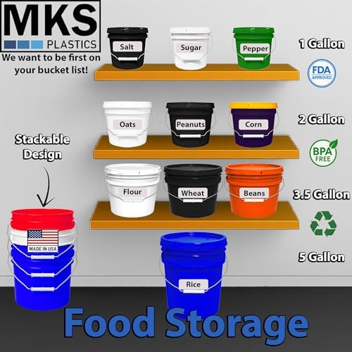 5-Gallon Bucket with Airtight Lid – Made in USA, Food Grade BPA Free Plastic, Heavy Duty Multi-Use, Metal Handle with Grip, Stackable Storage – Blue, 1 Pack
