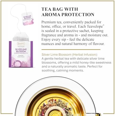 Ronnefeldt Teavelope Silver Lime Blossom – Caffeine-Free Linden Flower Herbal Tea with Silver Linden Blossoms (Tilia) – 25 Individually Wrapped Tea Bags