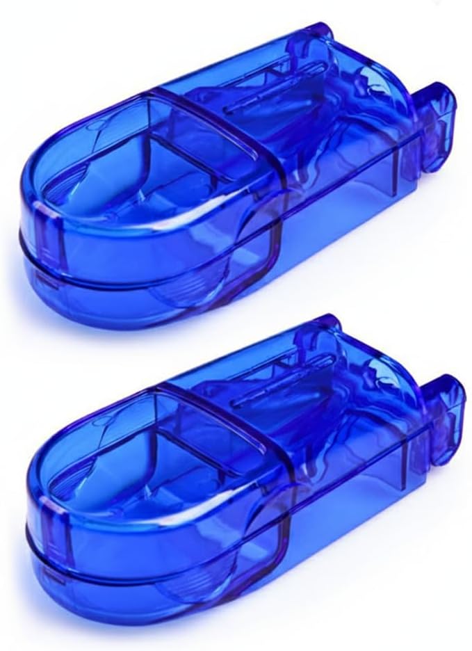 Pill Cutter and Splitter for Small Tablets, Daily Pill Organizer with Built in Storage Compartment, 2 Pack Blue