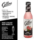 Collins Rose Syrup - Rose Flavor Simple Syrup - Real Sugar Cocktail Syrups - Soda Water Flavors, Cocktail Mixers - 12.7oz Set of 1