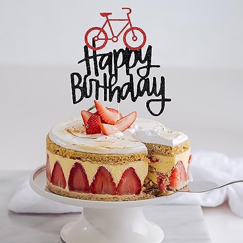 Bicycle Happy Birthday Cake Topper, Birthday Party Cake Decoration, Sports Themed Cake Topper (Bicycle)