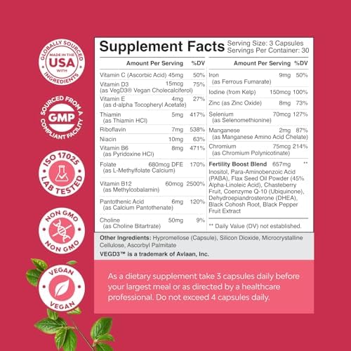 Fertility Supplements for Women with Inositol & Folic Acid - Preconception Vitamins for Women for Hormone Balance with L-methylfolate, B12, Vitamin D3, Iodine, Selenium, zinc and CoQ10 - 90 Count