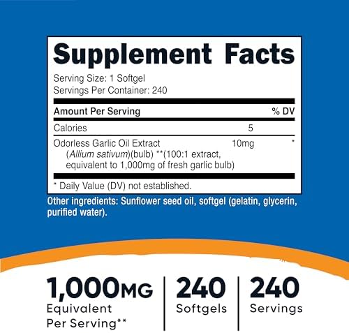Nutricost Garlic 1000mg, 240 Softgels - Odorless, Premium Gluten Free Supplement