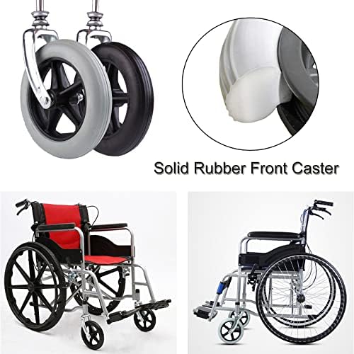 LIGUOYI 2 Pcs Wheelchair Caster Wheels with Front Forks, 6" 7" 8" Solid Front Wheels Replacement Wheel, 1/2" Mounting Axle, Replacement Wheels Assembly for Walkers Rollators and Wheelchairs