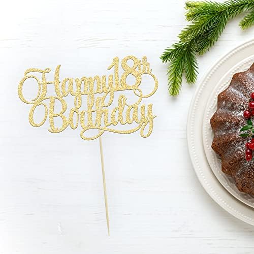 1 Pack Happy 18th Birthday Cake Topper Glitter Number 18 Eighteen Years Old Birthday Cake Pick Decoration for 18th Birthday Celebrating Anniversary Party Supplies Gold