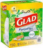 GLAD ForceFlex Tall Kitchen Drawstring White Trash Bags, Gain Original Scent with Febreze Freshness (13 gal, 150 ct.)