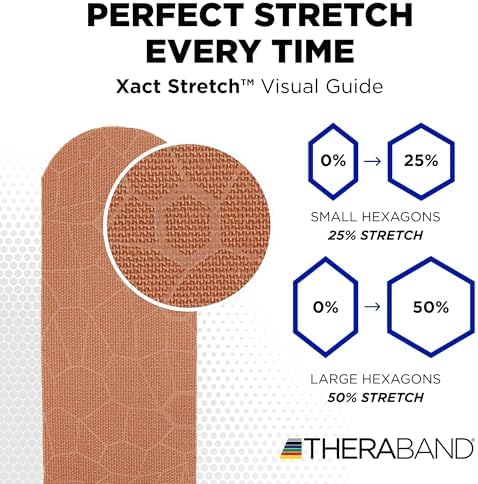 THERABAND Kinesiology Tape, Waterproof Physio Tape for Muscle & Joint Support, Standard Roll with XactStretch Application Indicators, 2" X 10" Strips, 20 Precut Strips, Beige/Beige