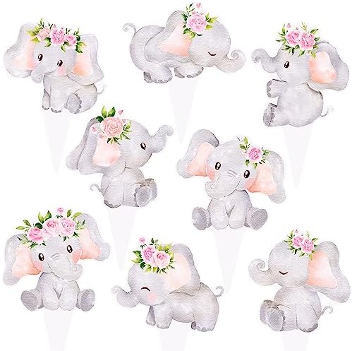 48pcs Pink Elephant Cupcake Toppers Double Sided Elephants Cupcake Decorations Elephant Baby Shower Decorations for Girl Gender Reveal Baby Shower Birthday Party Supplies