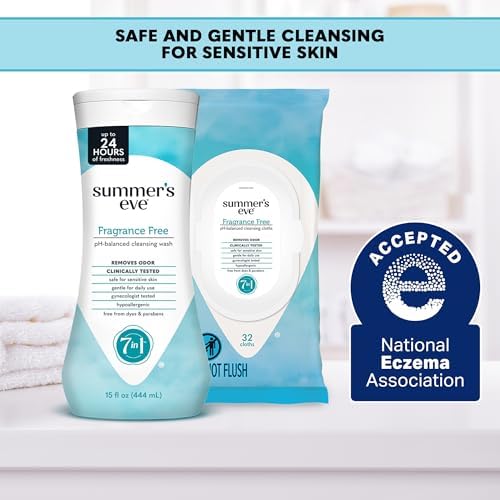Summer's Eve Fragrance-Free Feminine Wipes, Gentle pH-Balanced Micellar Water Based Formula Helps Control Vaginal Odor, Resealable Pack, 32 Wipes