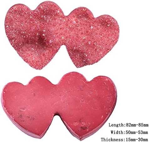 Nupuyai Titanium Coated Stone Crystal Cluster Specimen Double Heart Shaped Stone Natural Rock Quartz Decor for Home Desk, Red