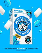 Milliways Peppermint | Plastic Free Gum | Xylitol, Aspartame-Free, Sugar-Free, Plant-Based, Natural Chewing Gum | 40 Pieces Total (4 Packs of 10 Pieces)