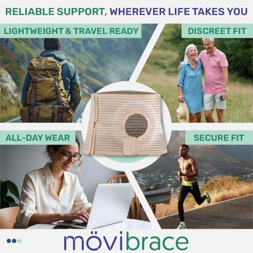 Movibrace Ostomy Belt for Colostomy & Ileostomy – Adjustable Abdominal Hernia Support with Cushioned Stoma Opening, Post Surgery Recovery Belt for Men & Women - XX-Large Beige