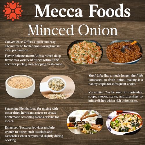 Minced Onion 8oz – Premium Dehydrated Flakes in Resealable Bag – Non-GMO, Gluten-Free, Vegan – Dried Onion for Cooking, Soups, Seasoning & Spices by Mecca Foods