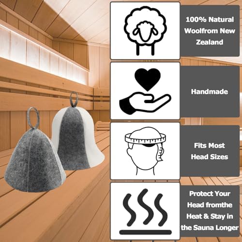 2-Pack Sauna Hat - Natural Wool Sauna Cap for Men and Women - Eco-Friendly Insulating Headgear for Spa, Steam Room, Banya, Bathhouse, Comfortable, Breathable, Handmade, One Size Fits All