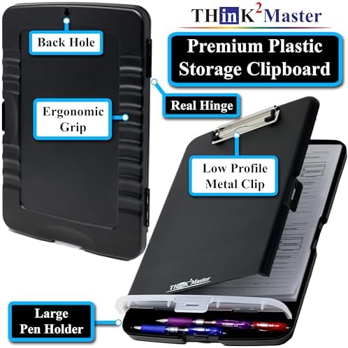 Think2Master Black Plastic Storage Clipboard with Pencil Holder. | 25% Heavier & 25% Sturdier| Heavy Duty. Must Have for Nurses, Teachers & Classrooms.