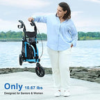 WALK MATE 3 Wheel Rollator Walker with Seat for Slim Seniors, Padded Backrest Lightweight Foldable Travel Walker Ideal for Elderly, 8 Inch Tri-Wheel Modern Mobility Walking Aid Aluminum, Blue