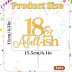 18th Birthday Cake Topper, Happy 18th Birthday Cake Topper Adultish Toppers for 18 Years Old Black Bday Decor Glitter Supplies(Gold)