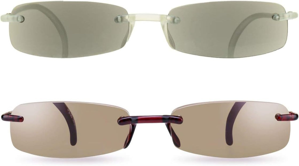 proSPORT 2 Pairs Reading Sunglasses Tinted Sun Readers Rimless Men Women Light