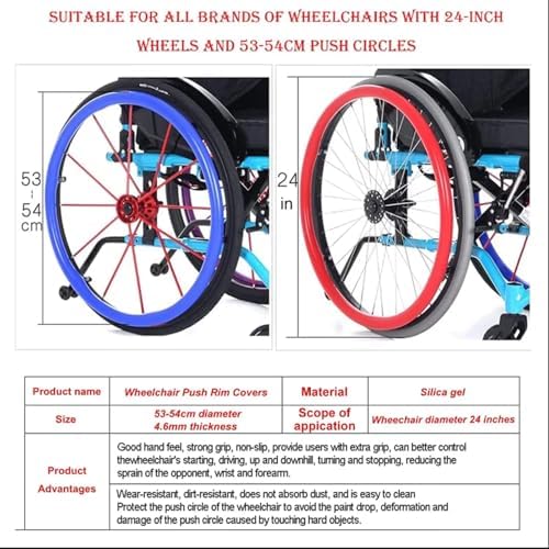 Silicone Wheelchair Push Rim Covers - 22/24 inch Rear Wheel Sports Wheelchair Cover for Wheelchairs, Wear-Resistant Improve Grip and Traction [Energy Class A]