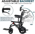 Super Lightweight Reclining Travel Wheelchair, Folding Transit Transport Wheelchairs for Adults and Seniors Support 220lbs, Lightweight Aluminum Wheelchair for Elderly