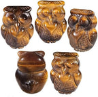 Nupuyai Pack of 2 Hand Carved Owl Stone Statue, Mini Stone Animal Figurines for Home Office Table Desk Decoration, Tiger's Eye
