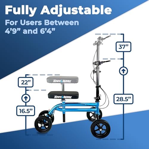 KneeRover Economy Knee Scooter Steerable Knee Walker for Adults for Foot Surgery, Broken Ankle, Foot Injuries - Foldable Knee Rover Scooter for Broken Foot Injured Leg Crutch (Blue)