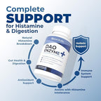 DAO Supplements Histamine Blocker – DAO Enzyme + Diamine Oxidase & Vitamin C for Gut Health & Food Support – 60 Servings - 1 Capsule Before Meals for Histamine Intolerance